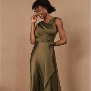 BHLDN Olive Green Espen Satin Maxi Dress Size 16